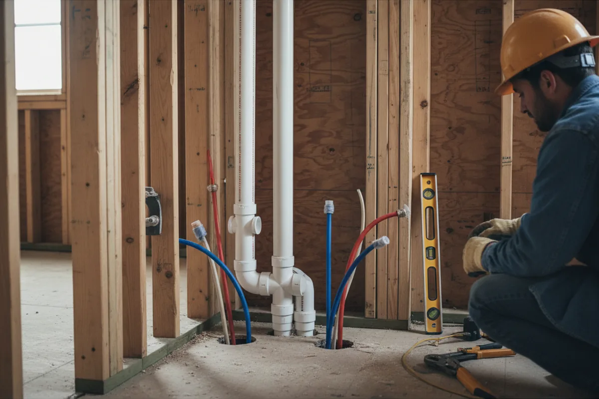 Drain and supply rough-in during Sump Pump Repair in Stanford
